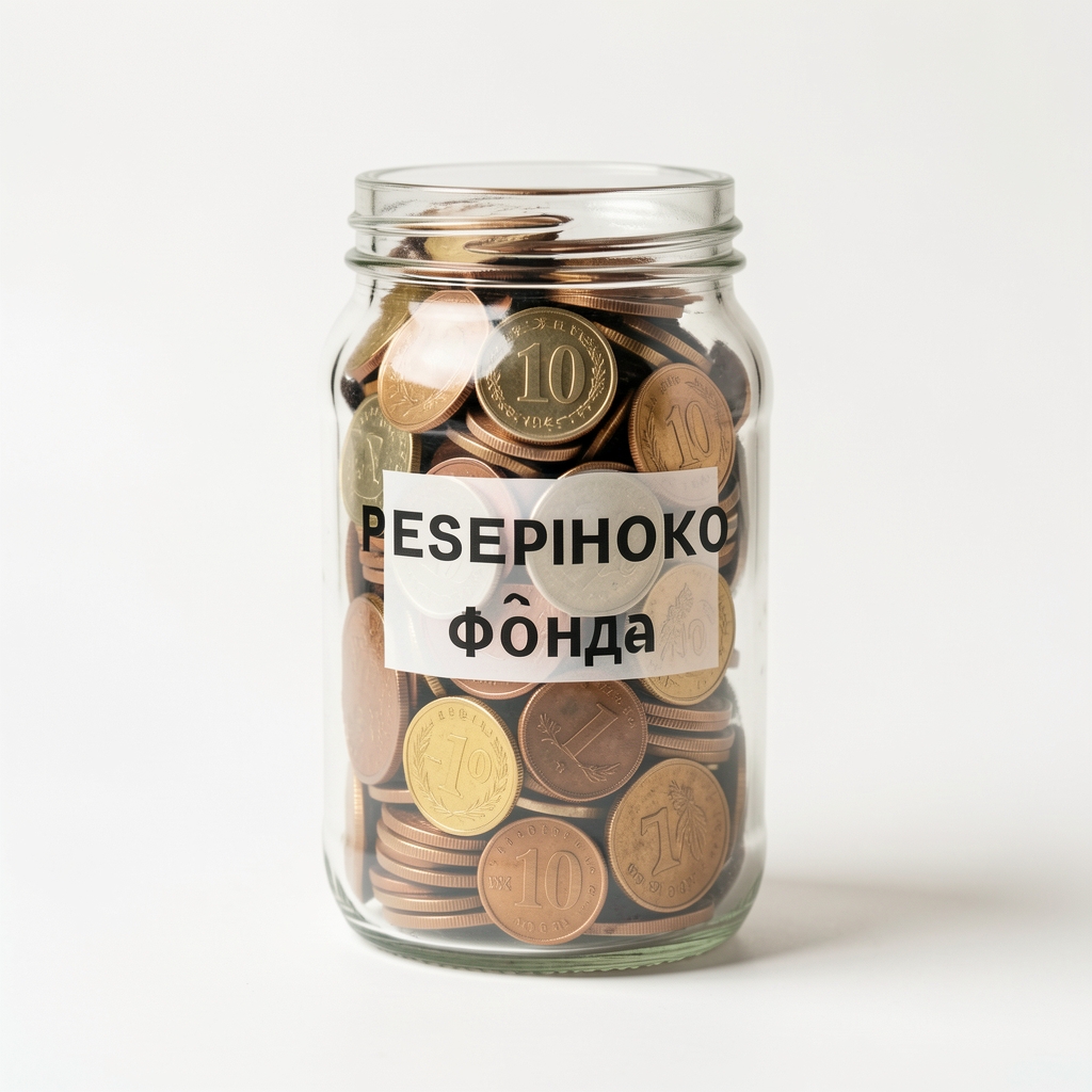 Стеклянная банка с монетами и надписью Emergency Fund на белом фоне, концепт резервного фонда